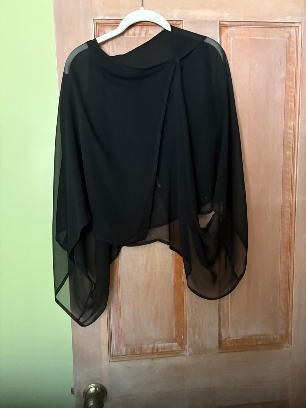 Black Sheer Draped Chiffon Poncho Top